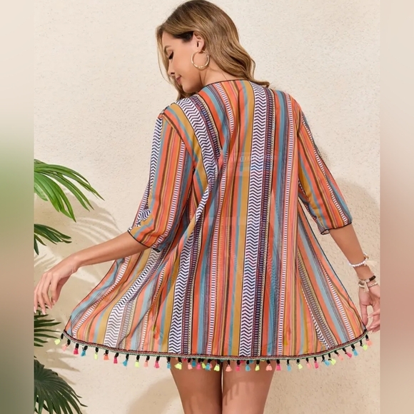 2/$50 NEW Colorful Striped Preppy Summer Tribal Patchwork Swim Set(#1,411) - Picture 3 of 6